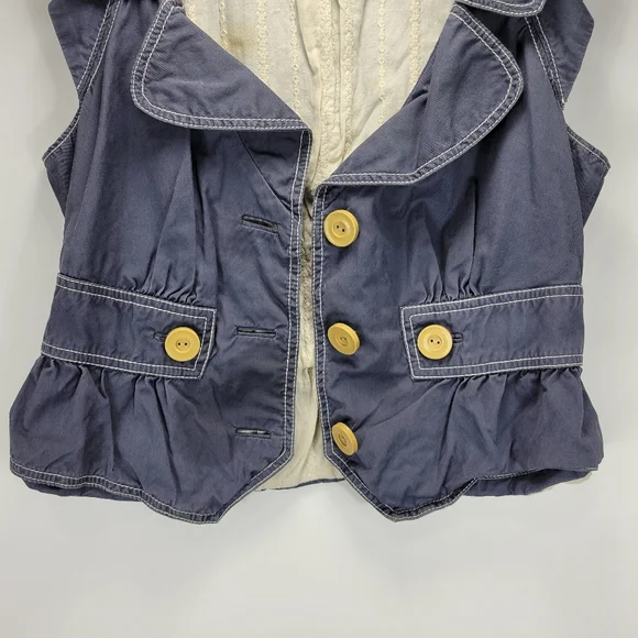 Elevenses Anthropologie Ruffle Button Top Womens 8 Dainty Festival Prairie Boho - Picture 7 of 11